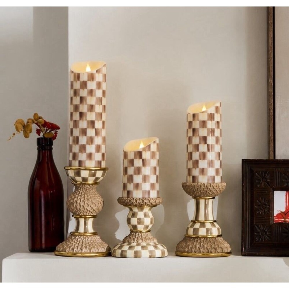 Mackenzie Child Mocha Check Flameless Candles, Set Of 3 Gift Set